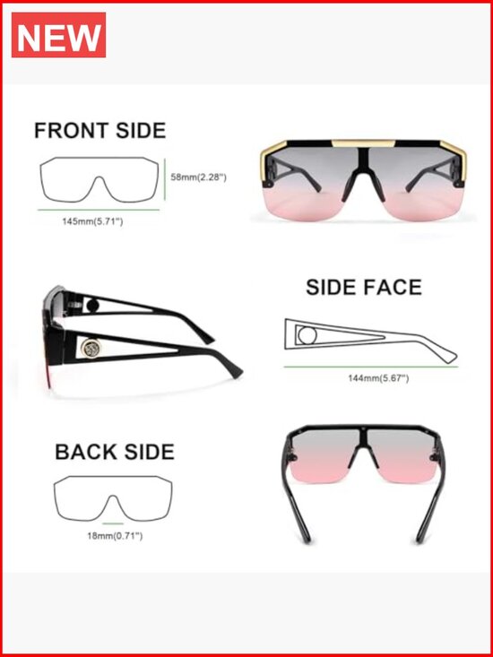 Square Oversized Flat Top Shield Sunglasses UV400 Polycarbonate main image 7